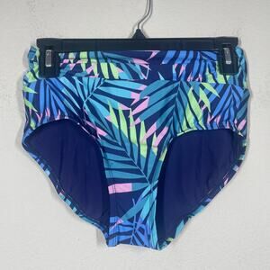 ModCloth Small High Waisted Bikini Bottom Swimwear Blue Tie Back Tropical Print